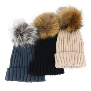 Knitted Hats with Removable Fur Pom